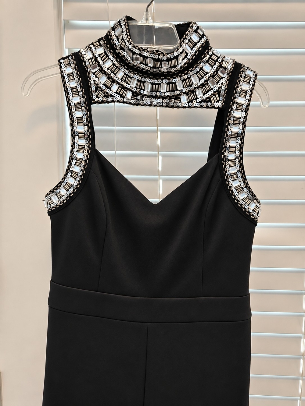 Embellished Black High-Neck Jumpsuit